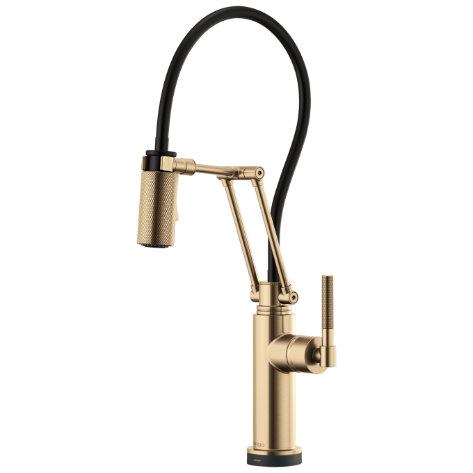 BRIZO Litze SmartTouch Articulating Kitchen Faucet with Knurled Handle — Luxe Gold