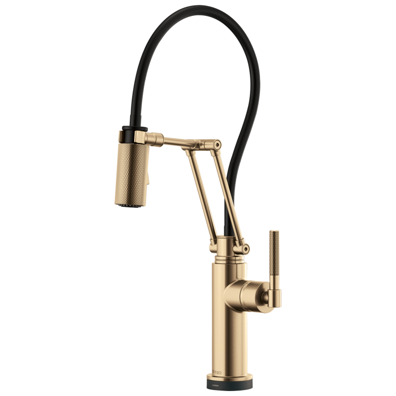 BRIZO Litze SmartTouch Articulating Kitchen Faucet with Knurled Handle — Luxe Gold