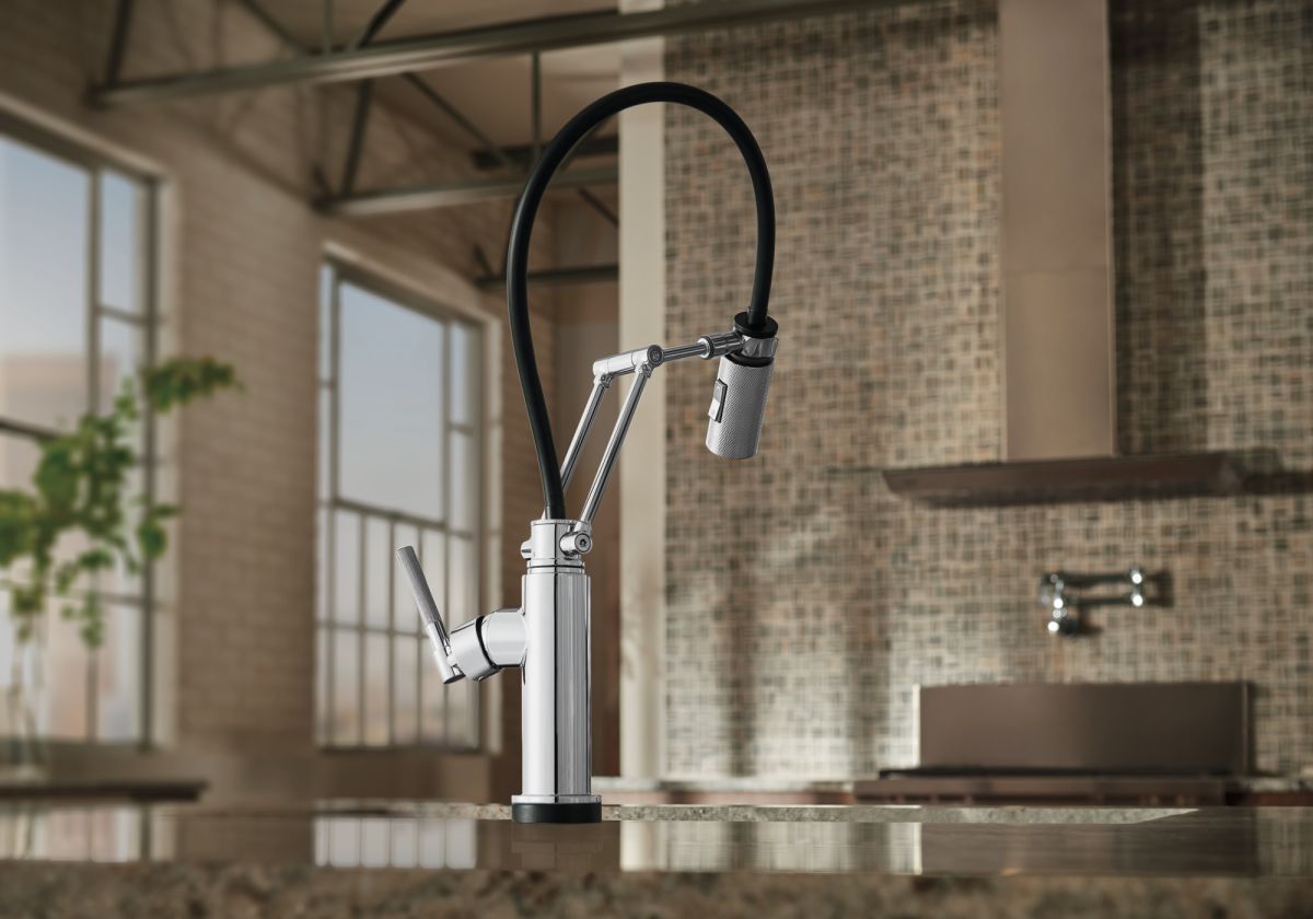 BRIZO Litze SmartTouch Articulating Kitchen Faucet with Knurled Handle — Chrome
