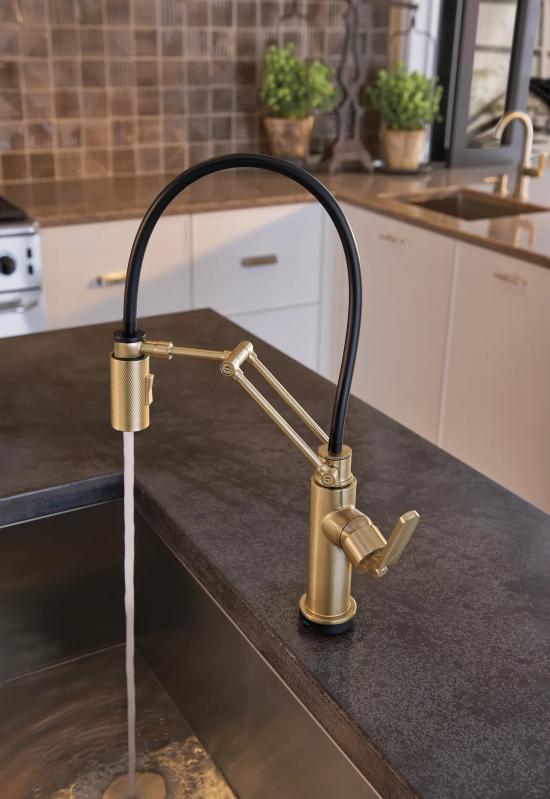 BRIZO Litze SmartTouch Articulating Kitchen Faucet with Industrial Handle — Luxe Gold