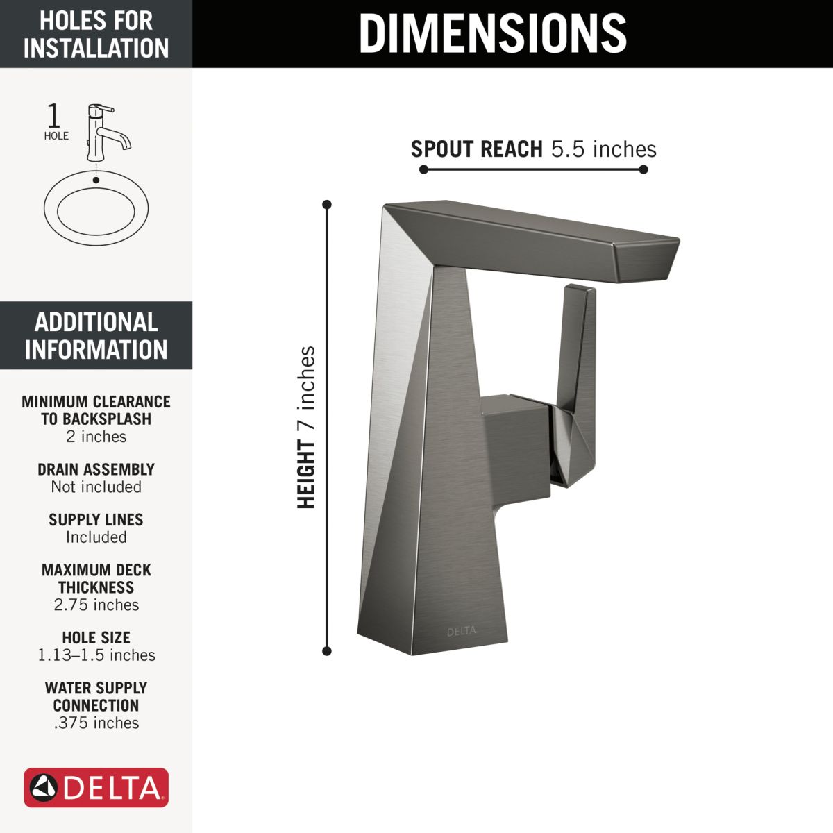 DELTA Trillian Single Handle Mid-Height Bathroom Faucet — Lumicoat® Black Stainless