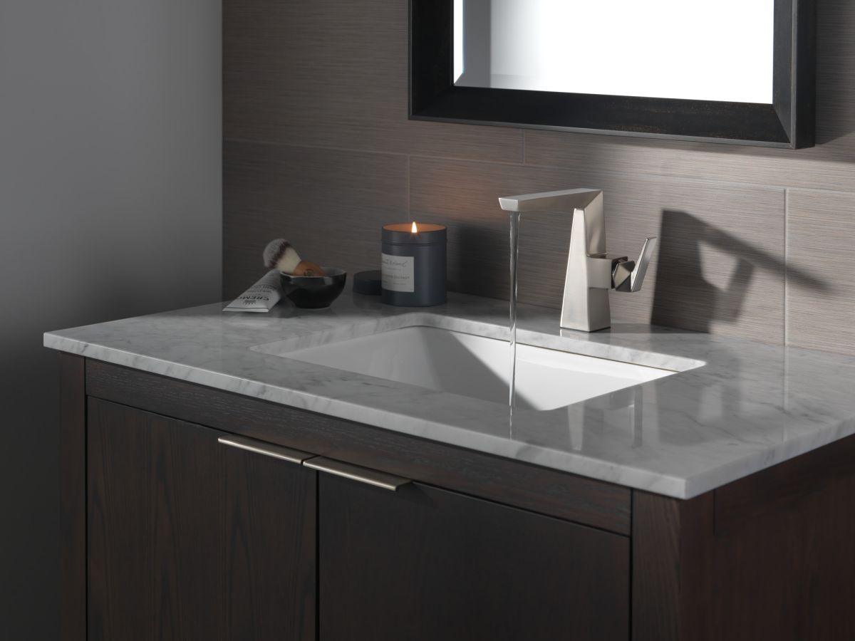 DELTA Trillian Single Handle Mid-Height Bathroom Faucet — Lumicoat® Stainless