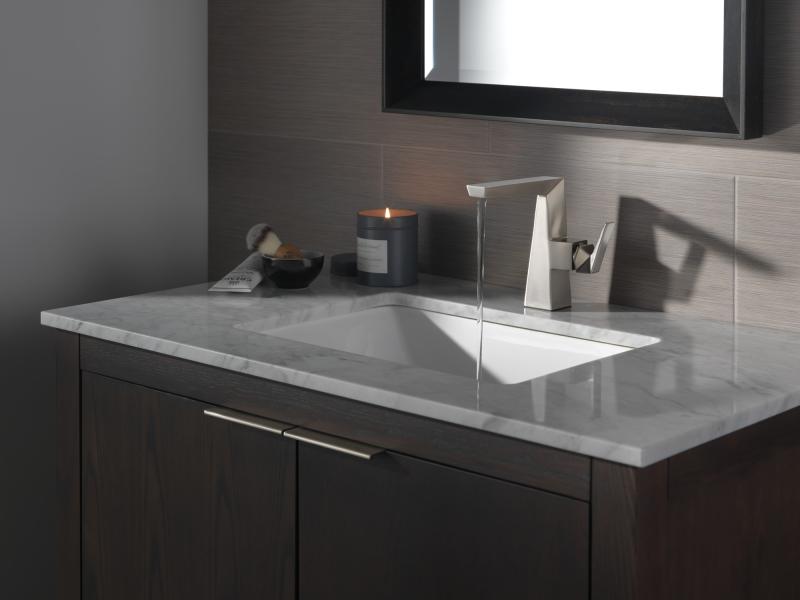 DELTA Trillian Single Handle Mid-Height Bathroom Faucet — Lumicoat® Stainless