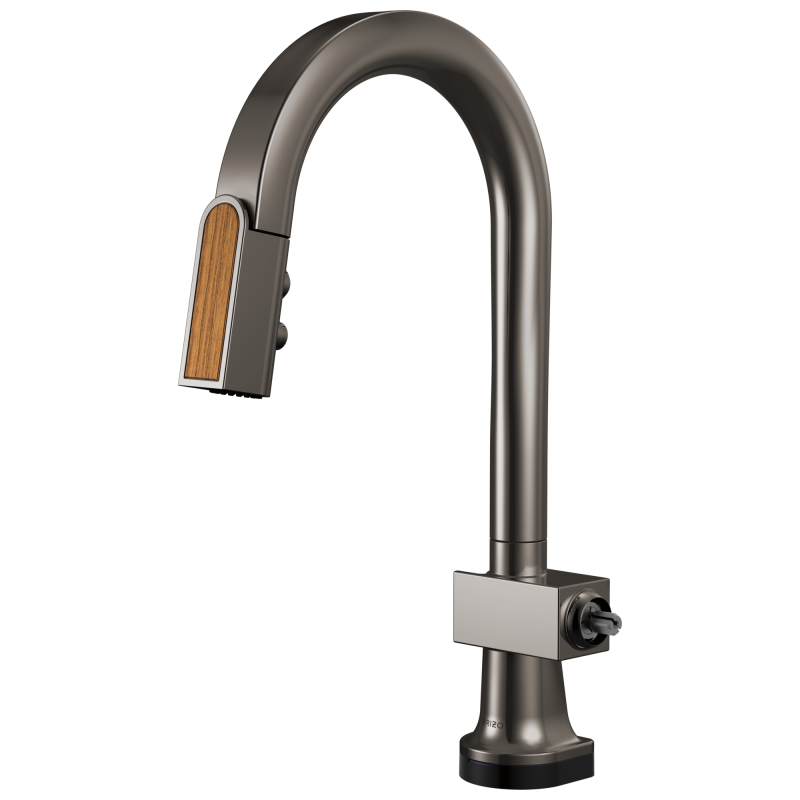 BRIZO Frank Lloyd Wright SmartTouch Pull-Down Prep Faucet with Arc Spout and Wood Spout - Less Handle — Brilliance Black Onyx / Wood