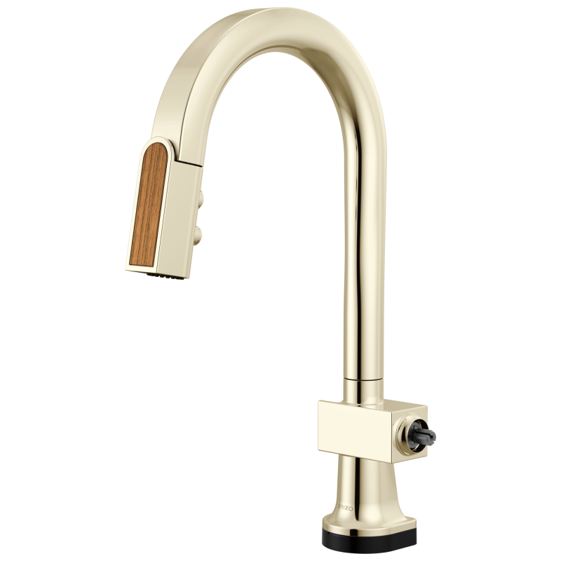BRIZO Frank Lloyd Wright SmartTouch Pull-Down Prep Faucet with Arc Spout and Wood Spout - Less Handle — Polished Nickel / Wood