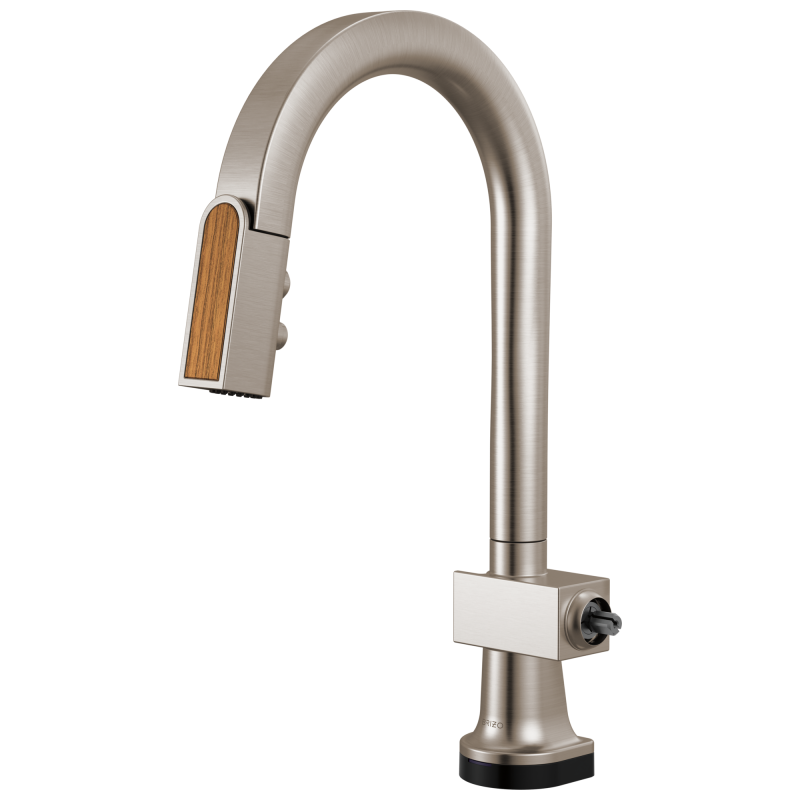 BRIZO Frank Lloyd Wright SmartTouch Pull-Down Prep Faucet with Arc Spout and Wood Spout - Less Handle — Stainless / Wood