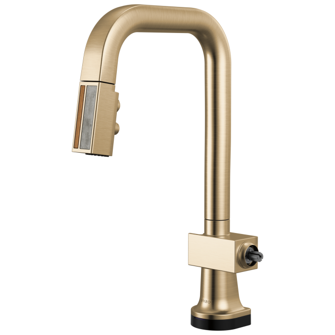 BRIZO Frank Lloyd Wright SmartTouch Pull-Down Prep Faucet with Square Spout and Wood/Concrete Wand - Less Handle — Luxe Gold / Wood