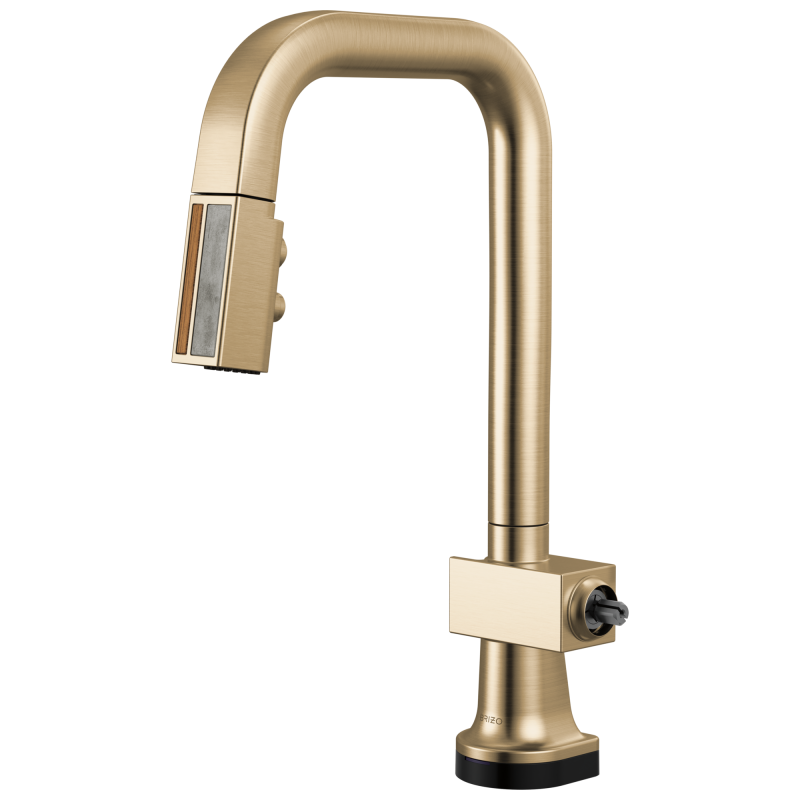 BRIZO Frank Lloyd Wright SmartTouch Pull-Down Prep Faucet with Square Spout and Wood/Concrete Wand - Less Handle — Luxe Gold / Wood