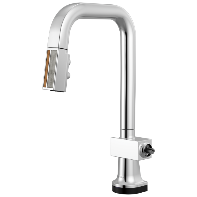 BRIZO Frank Lloyd Wright SmartTouch Pull-Down Prep Faucet with Square Spout and Wood/Concrete Wand - Less Handle — Polished Chrome / Teak Wood