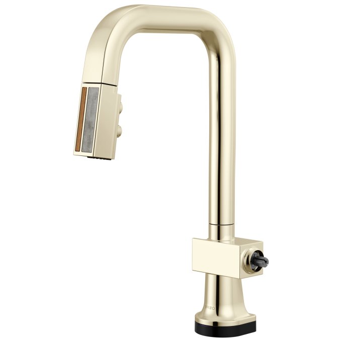 BRIZO Frank Lloyd Wright SmartTouch Pull-Down Prep Faucet with Square Spout and Wood/Concrete Wand - Less Handle — Polished Nickel / Wood