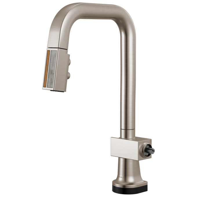 BRIZO Frank Lloyd Wright SmartTouch Pull-Down Prep Faucet with Square Spout and Wood/Concrete Wand - Less Handle — Stainless / Wood
