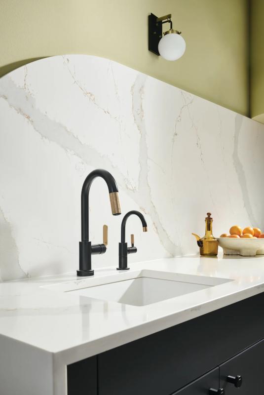 BRIZO Litze Instant Hot Faucet with Arc Spout and Knurled Handle — Matte Black/Luxe Gold