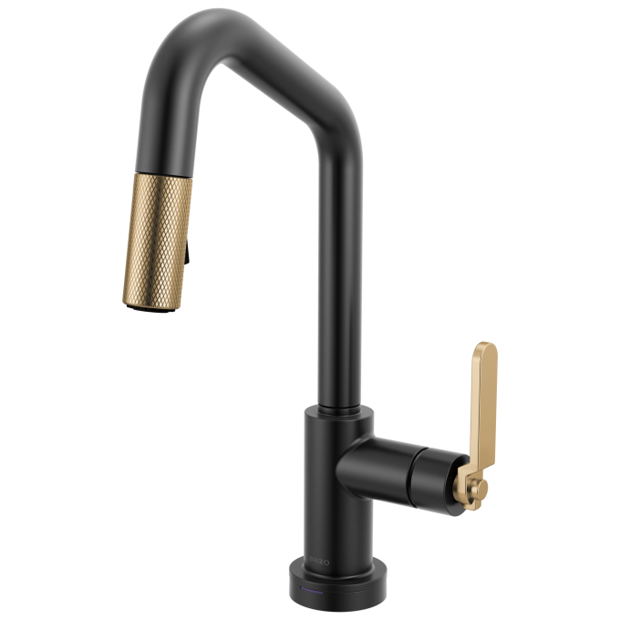 BRIZO Litze Smarttouch Pull-Down Prep Faucet with Angle Spout - Industrial Handle — Matte Black/Luxe Gold