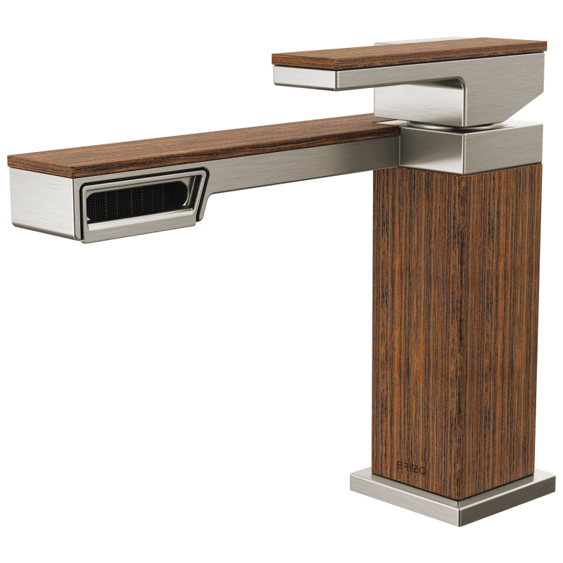 BRIZO Frank Lloyd Wright Single-Handle Lavatory Faucet 1.2 GPM — Luxe Nickel / Teak Wood