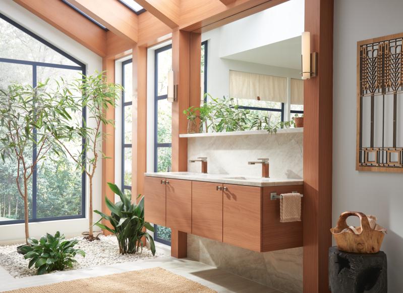 BRIZO Frank Lloyd Wright Single-Handle Lavatory Faucet 1.2 GPM — Luxe Nickel / Teak Wood