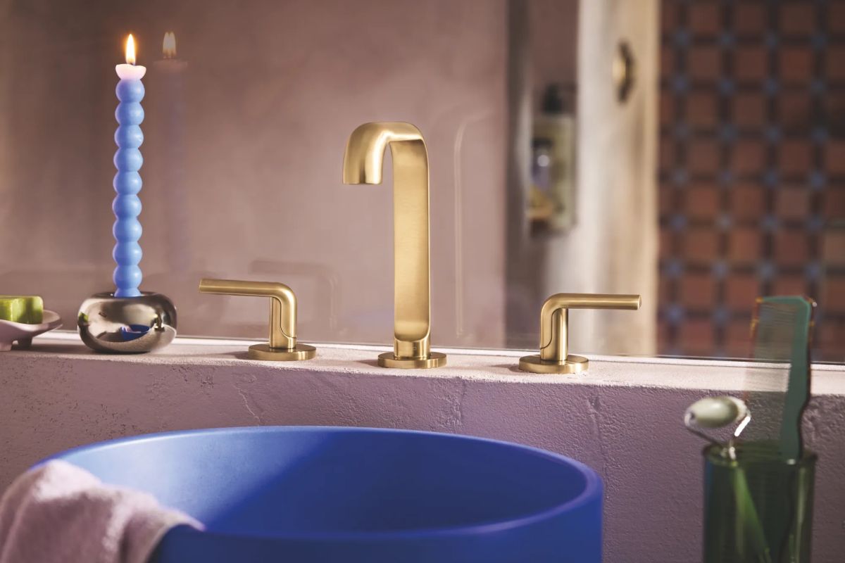 BRIZO Roccesco Widespread Lavatory Faucet with Square Spout - Less Handles — Luxe Gold