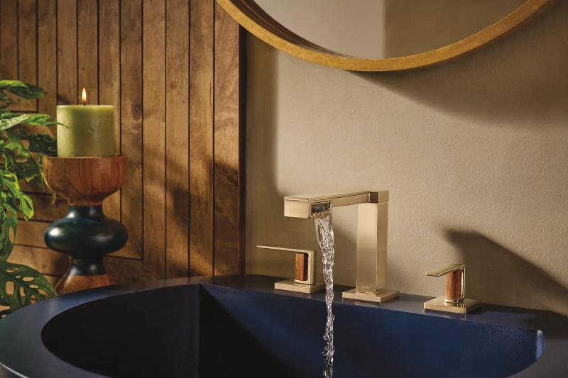 BRIZO Frank Lloyd Wright Widespread Lavatory Gap Lever Handle Kit — Luxe Gold / Wood
