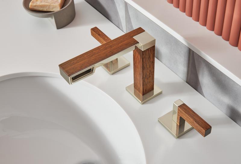 BRIZO Frank Lloyd Wright Widespread Lavatory Faucet - Less Handles — Polished Nickel Wood