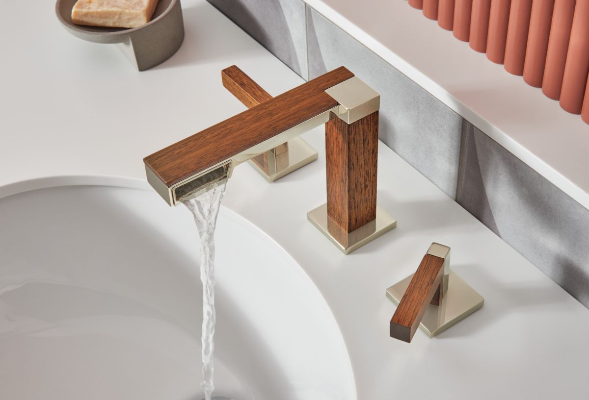 BRIZO Frank Lloyd Wright Widespread Lavatory Faucet - Less Handles — Polished Nickel Wood