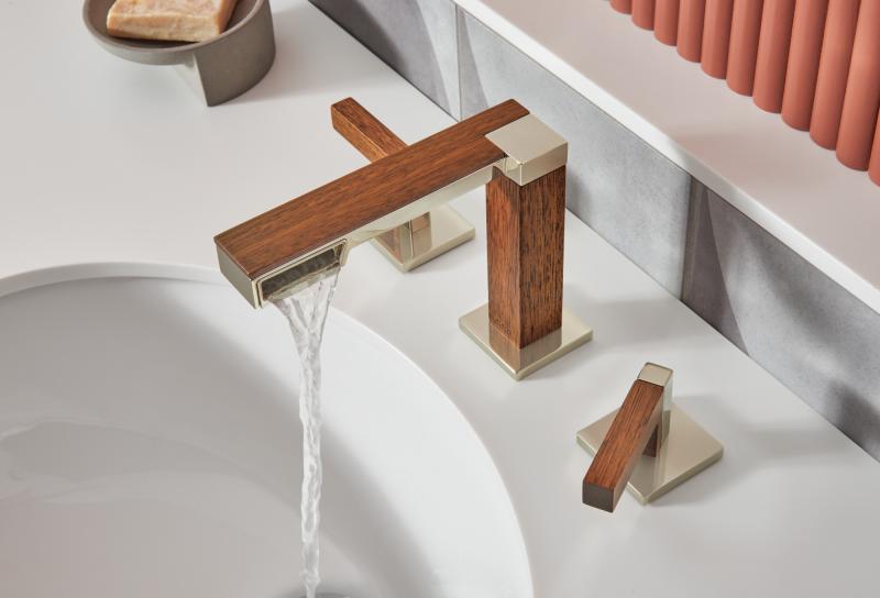 BRIZO Frank Lloyd Wright Widespread Lavatory Faucet - Less Handles — Polished Nickel Wood