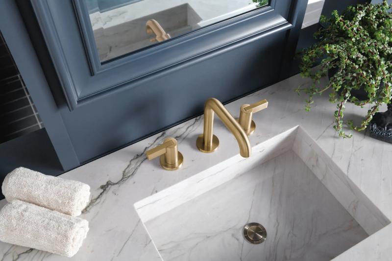 BRIZO Litze Widespread Lavatory Faucet with High Spout - Less Handles 1.5 GPM — Luxe Gold