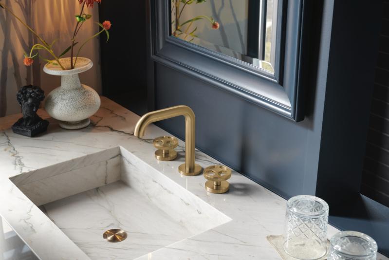 BRIZO Litze Widespread Lavatory Faucet with High Spout - Less Handles 1.5 GPM — Luxe Gold