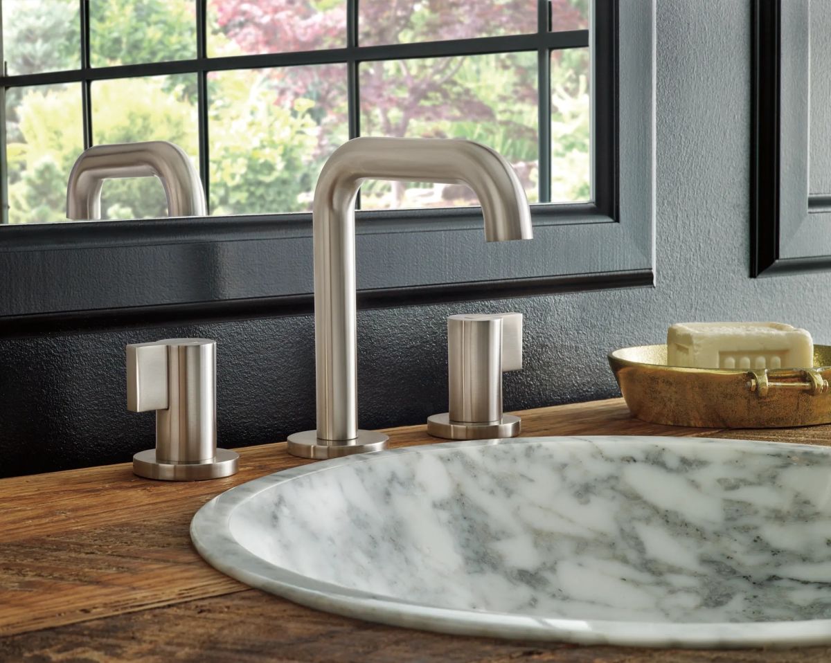 BRIZO Litze Widespread Lavatory Faucet with High Spout - Less Handles 1.2 GPM — Luxe Nickel