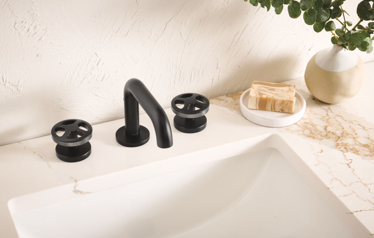 BRIZO Litze Widespread Lavatory Wheel Handle Kit — MATTE BLACK/LUXE STEEL