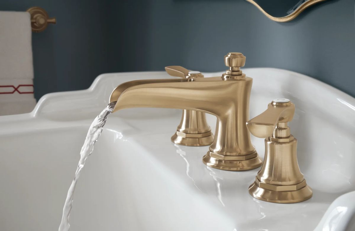 BRIZO Rook Widespread Lavatory Faucet with Channel Spout - Less Handles 1.5 GPM — Luxe Gold