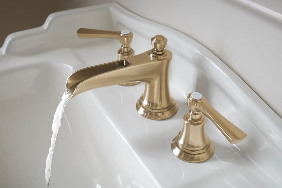 BRIZO Rook Widespread Lavatory Faucet with Channel Spout - Less Handles 1.5 GPM — Luxe Gold