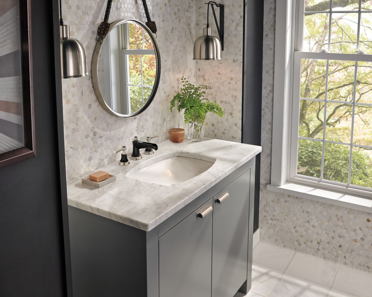 BRIZO Rook Widespread Lavatory Faucet with Channel Spout - Less Handles 1.2 GPM — Luxe Nickel  /Matte Black