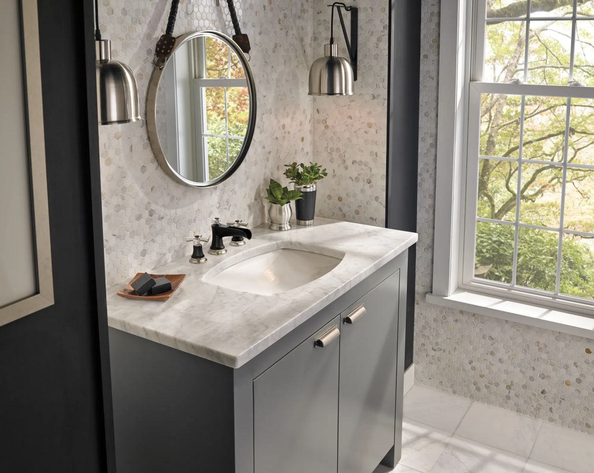 BRIZO Rook Widespread Lavatory and Bidet Cross Handle Kit — Luxe Nickel  /Matte Black