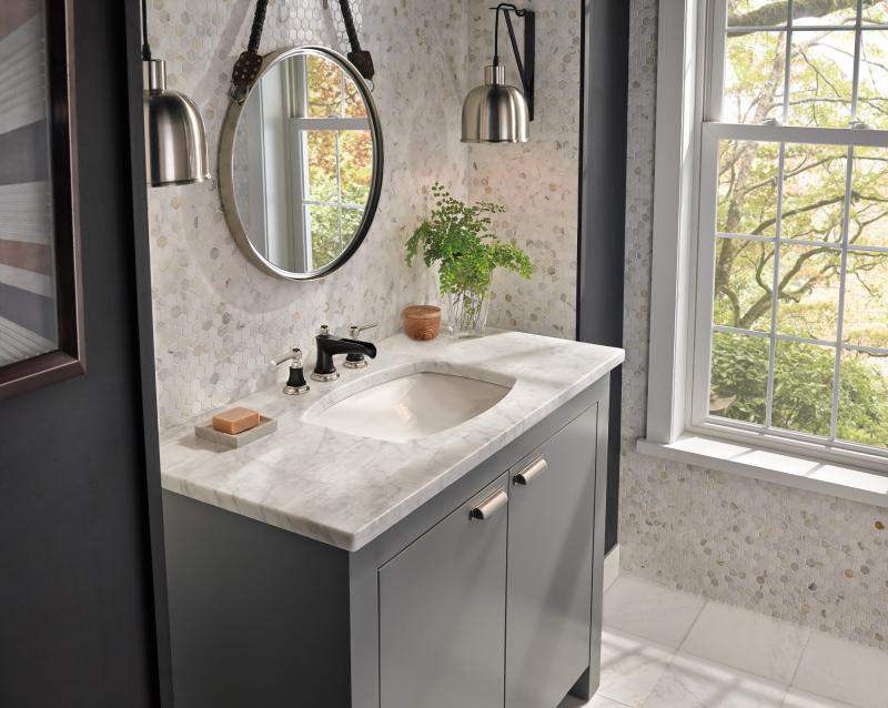 BRIZO Rook Widespread Lavatory Faucet with Channel Spout - Less Handles 1.5 GPM — Luxe Nickel  /Matte Black