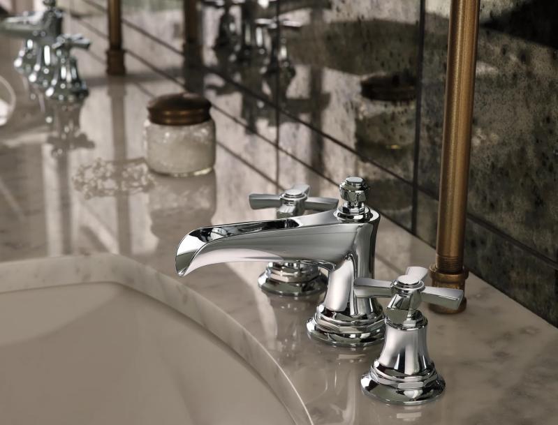 BRIZO Rook Widespread Lavatory Faucet with Channel Spout - Less Handles 1.2 GPM — Chrome
