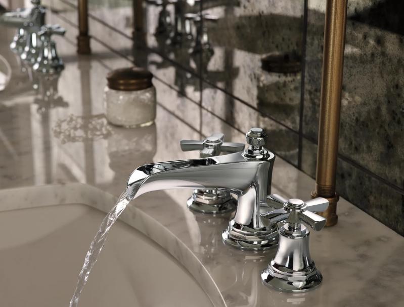 BRIZO Rook Widespread Lavatory Faucet with Channel Spout - Less Handles 1.2 GPM — Chrome