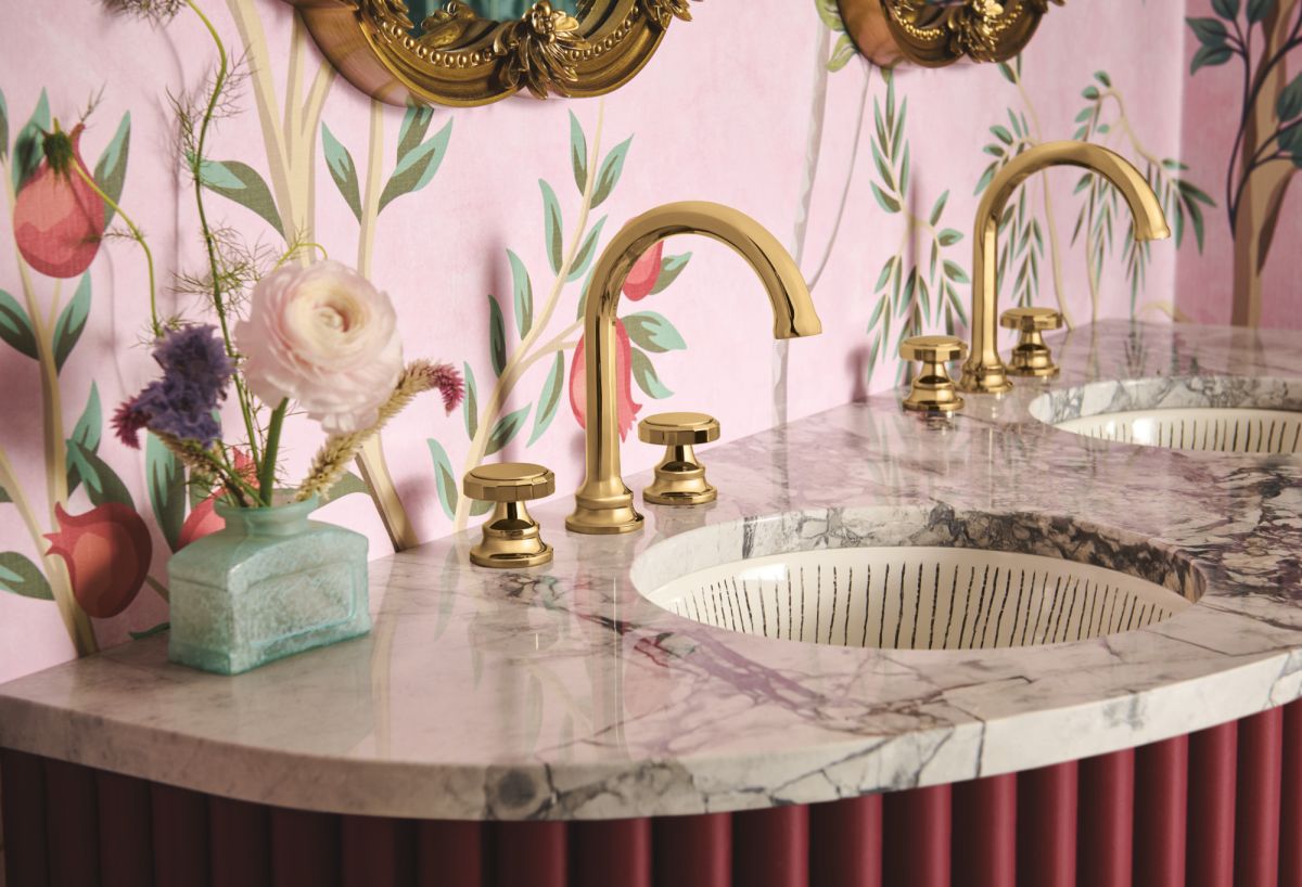 BRIZO Beauclere Widespread Lavatory Wheel Handle Kit — Polished Gold