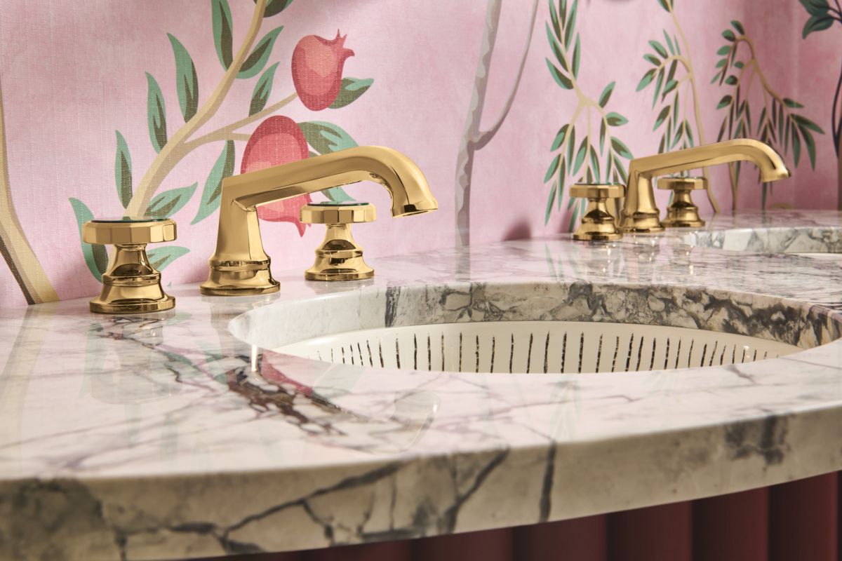 BRIZO Beauclere Widespread Lavatory Faucet with Low Spout - Less Handles 1.2 GPM — Polished Gold