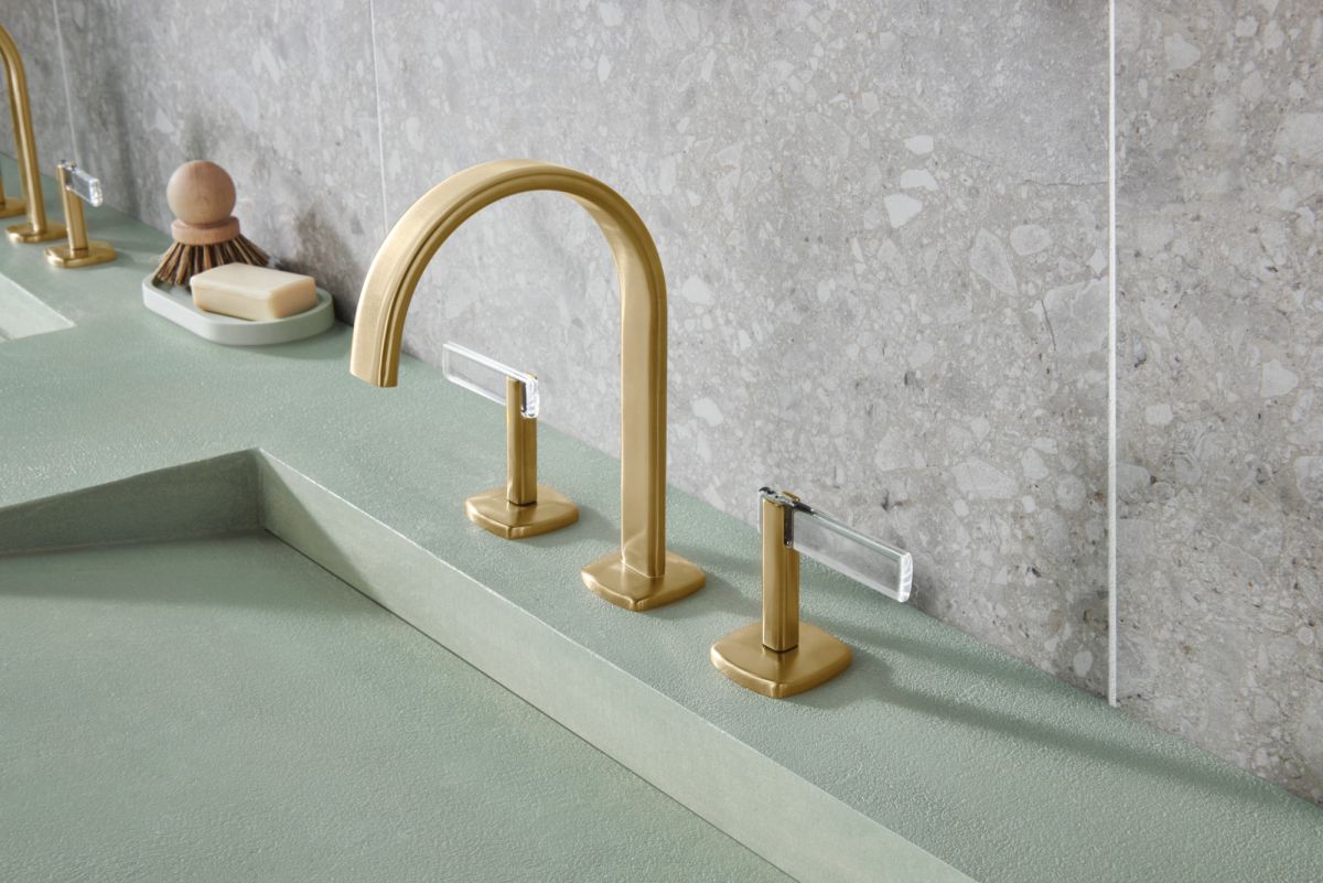 BRIZO Allaria Widespread Lavatory Faucet with Arc Spout - Less Handles — Luxe Gold