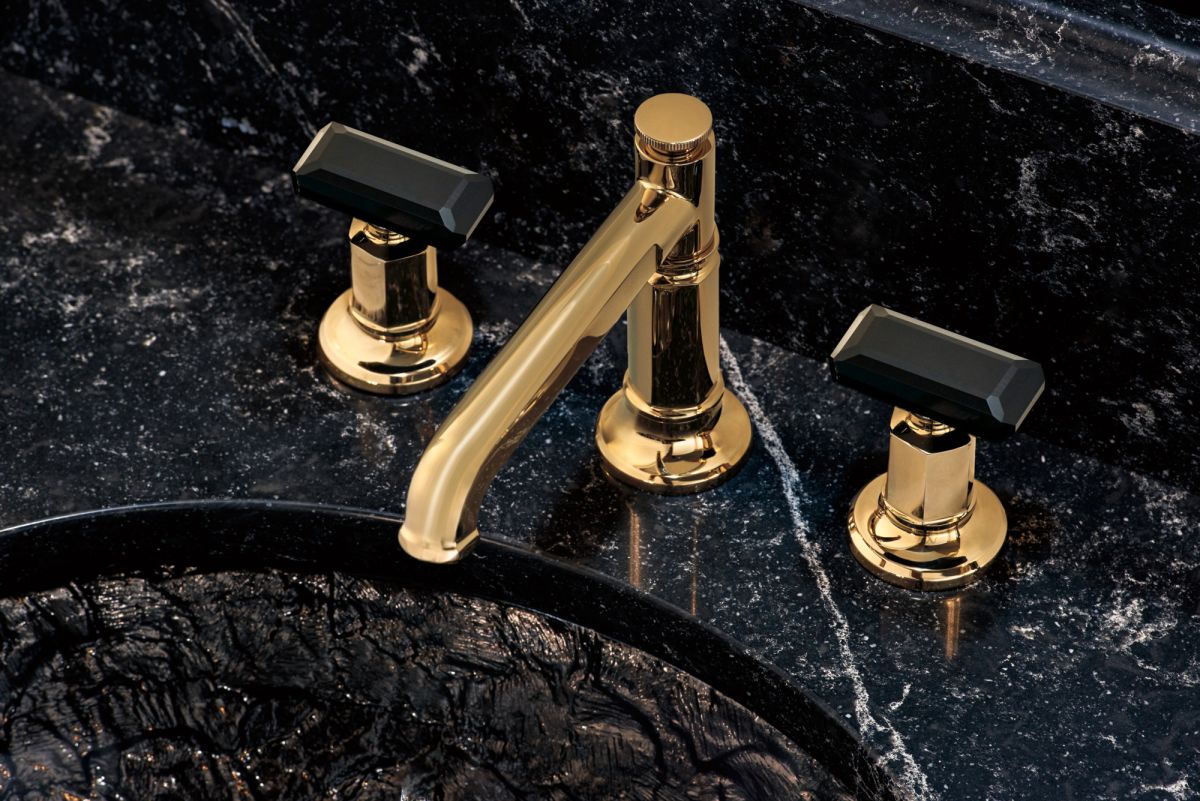 BRIZO Invari Widespread Lavatory Faucet with Arc Spout - Less Handles 1.5 GPM — Polished Gold