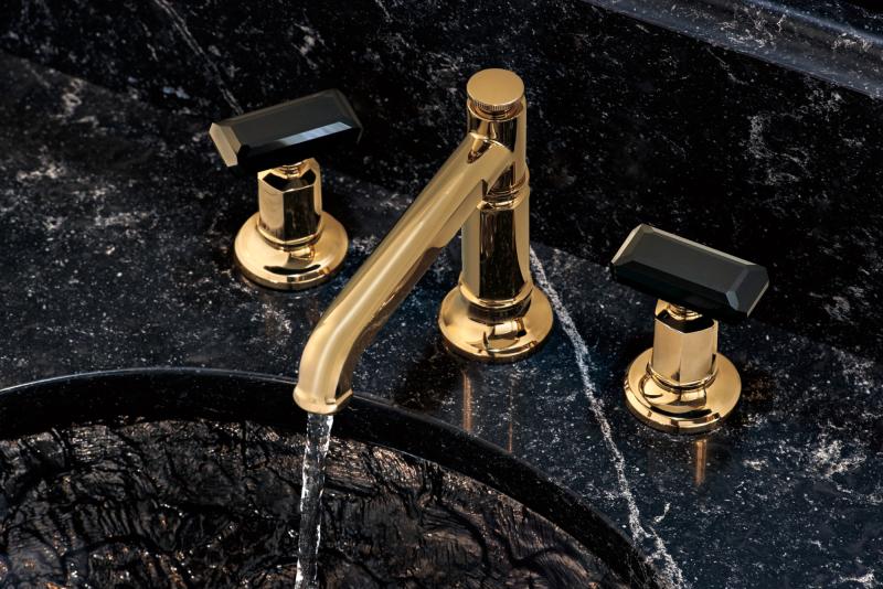BRIZO Invari Widespread Lavatory Faucet with Column Spout - Less Handles 1.5 GPM — Polished Gold