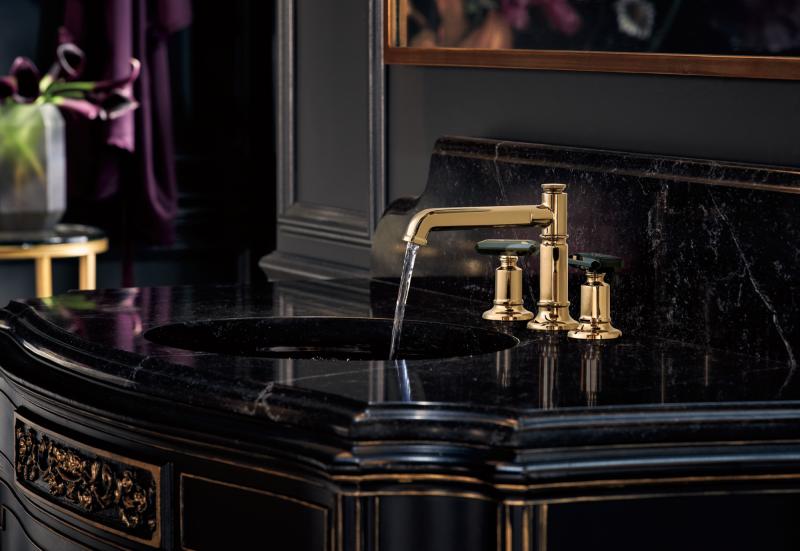 BRIZO Invari Widespread Lavatory Faucet with Column Spout - Less Handles 1.5 GPM — Polished Gold