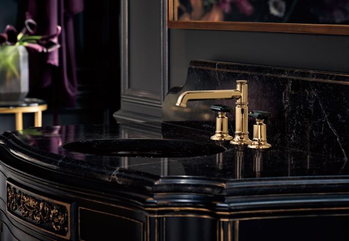 BRIZO Invari Widespread Lavatory Faucet with Column Spout - Less Handles 1.5 GPM — Polished Gold