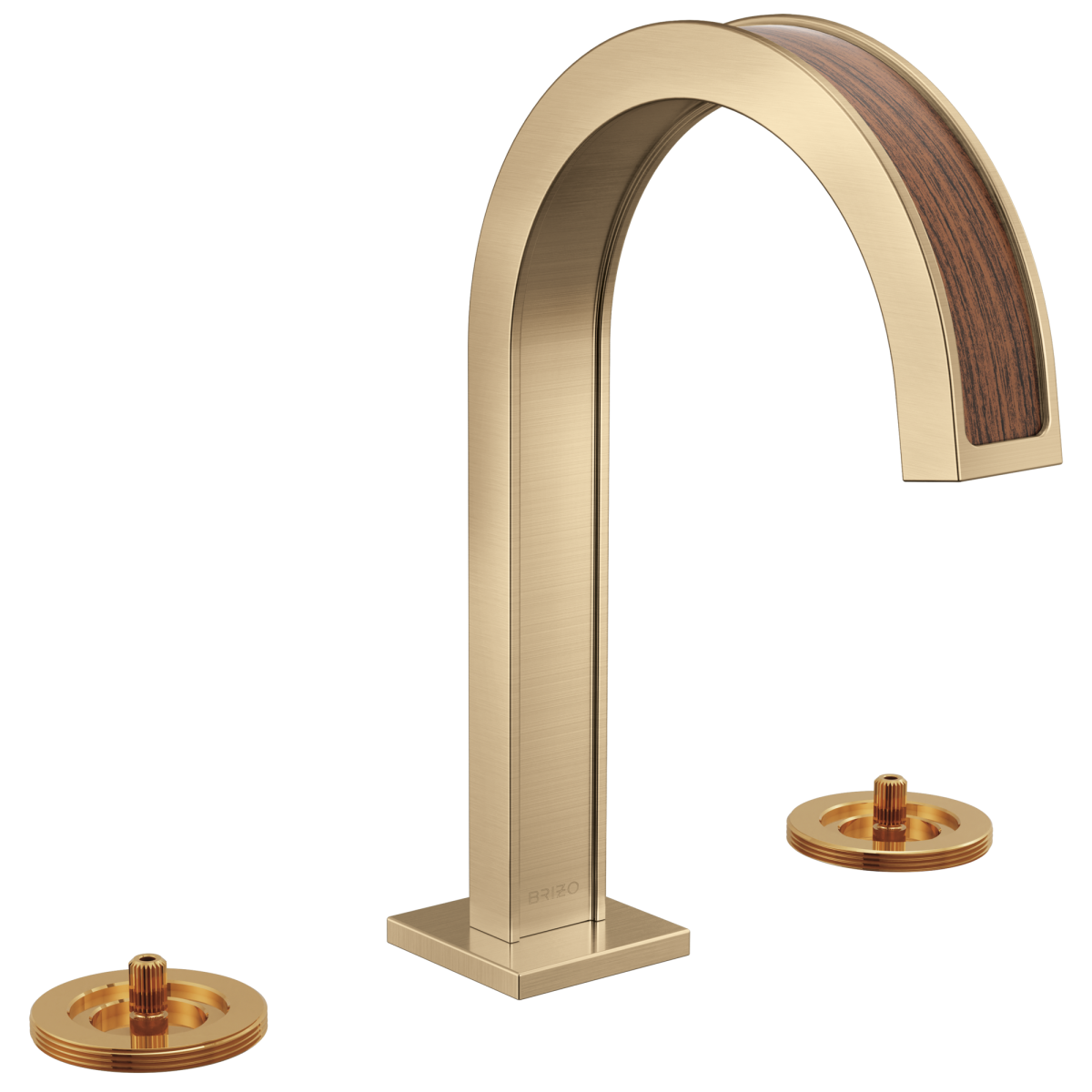 BRIZO Frank Lloyd Wright Widespread Lavatory Faucet with Arc Spout - Less Handles — Luxe Gold / Wood