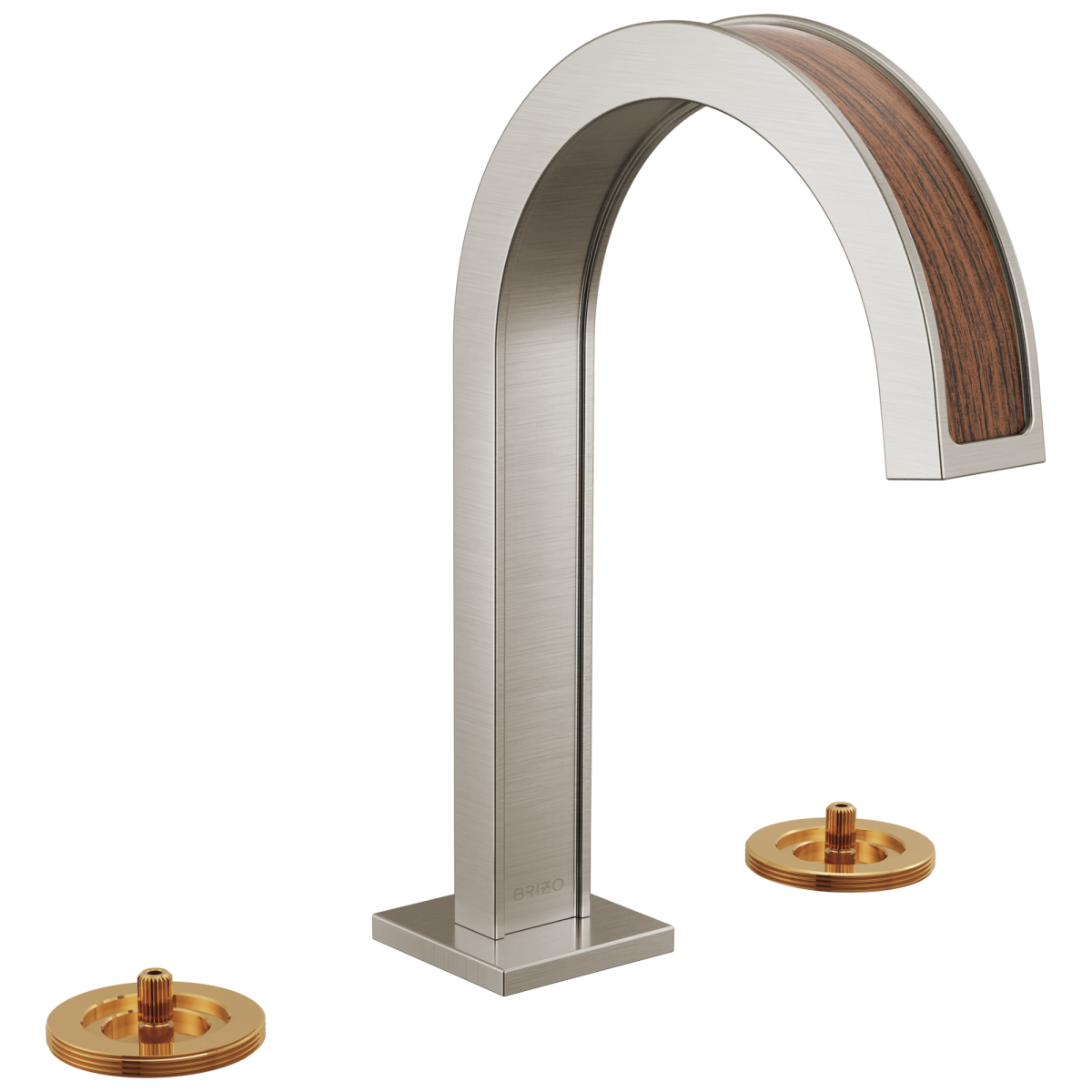 BRIZO Frank Lloyd Wright Widespread Lavatory Faucet with Arc Spout - Less Handles — Luxe Nickel / Teak Wood