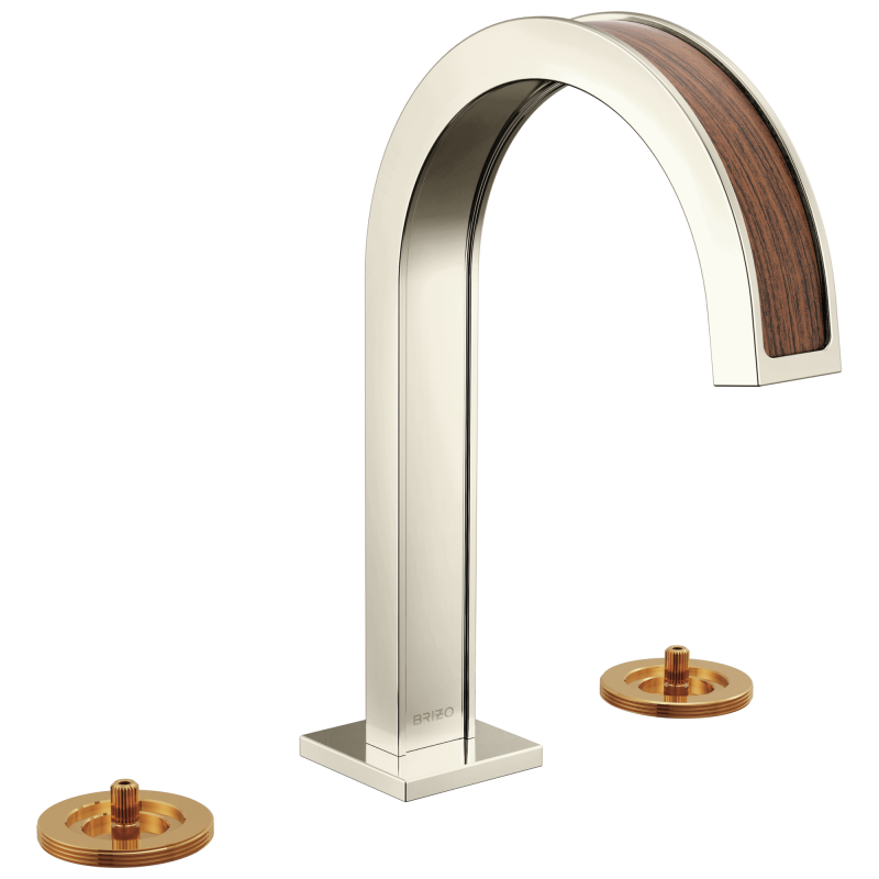 BRIZO Frank Lloyd Wright Widespread Lavatory Faucet with Arc Spout - Less Handles — Polished Nickel Wood