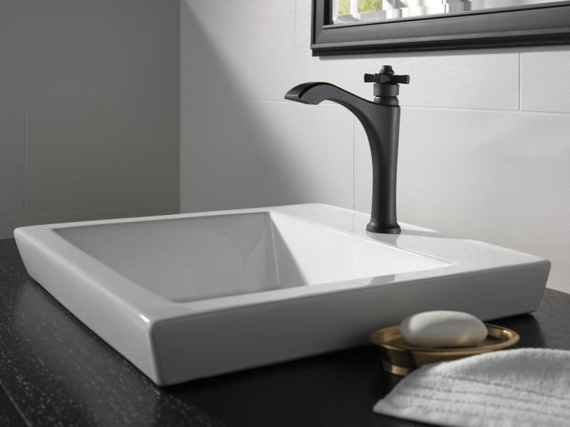 DELTA Dorval Single Handle Mid-Height Vessel Bathroom Faucet — Matte Black