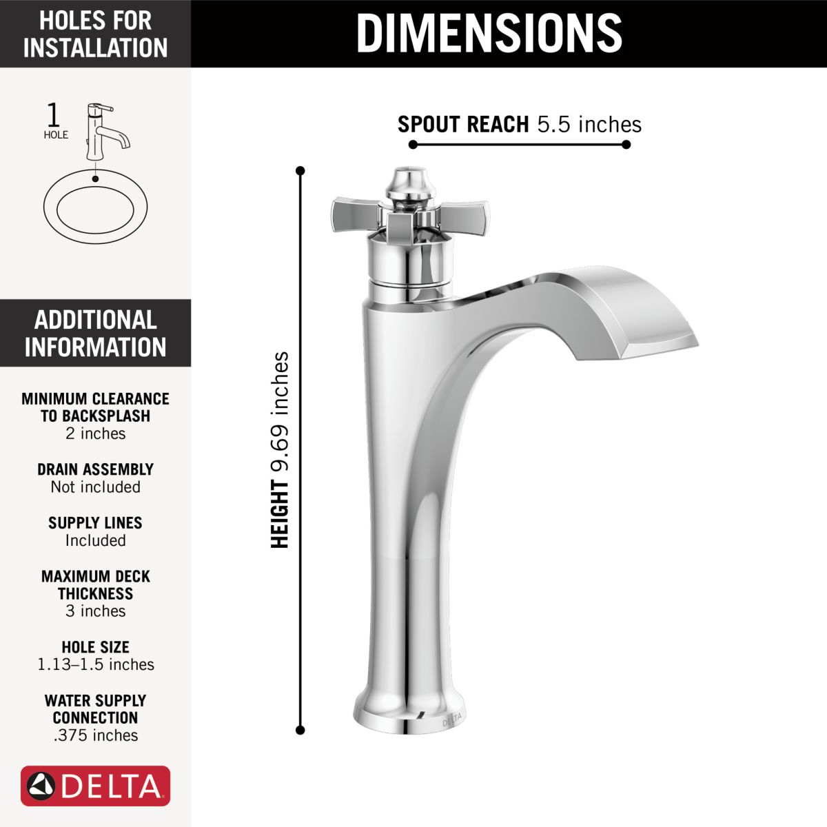 DELTA Dorval Single Handle Mid-Height Vessel Bathroom Faucet — Chrome
