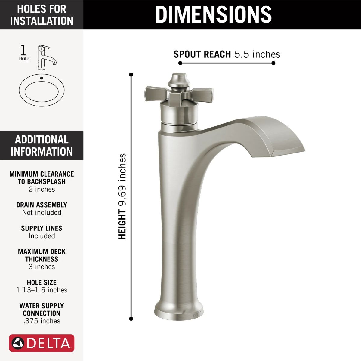 DELTA Dorval Single Handle Mid-Height Vessel Bathroom Faucet — Stainless