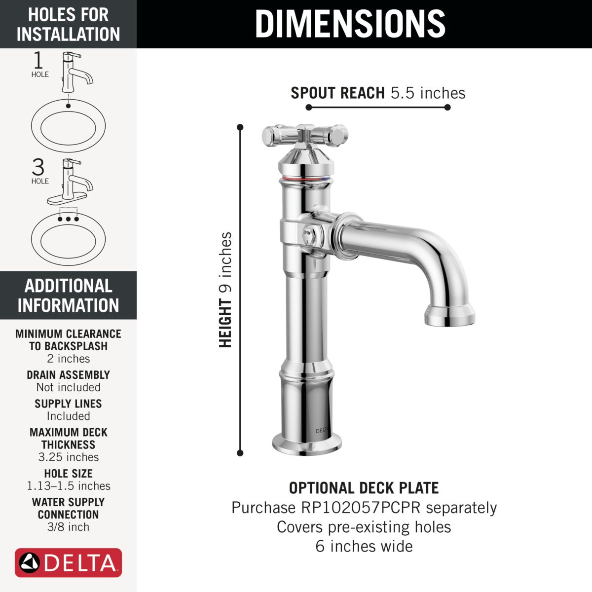 DELTA Broderick Single Handle Bathroom Faucet — Lumicoat® Chrome