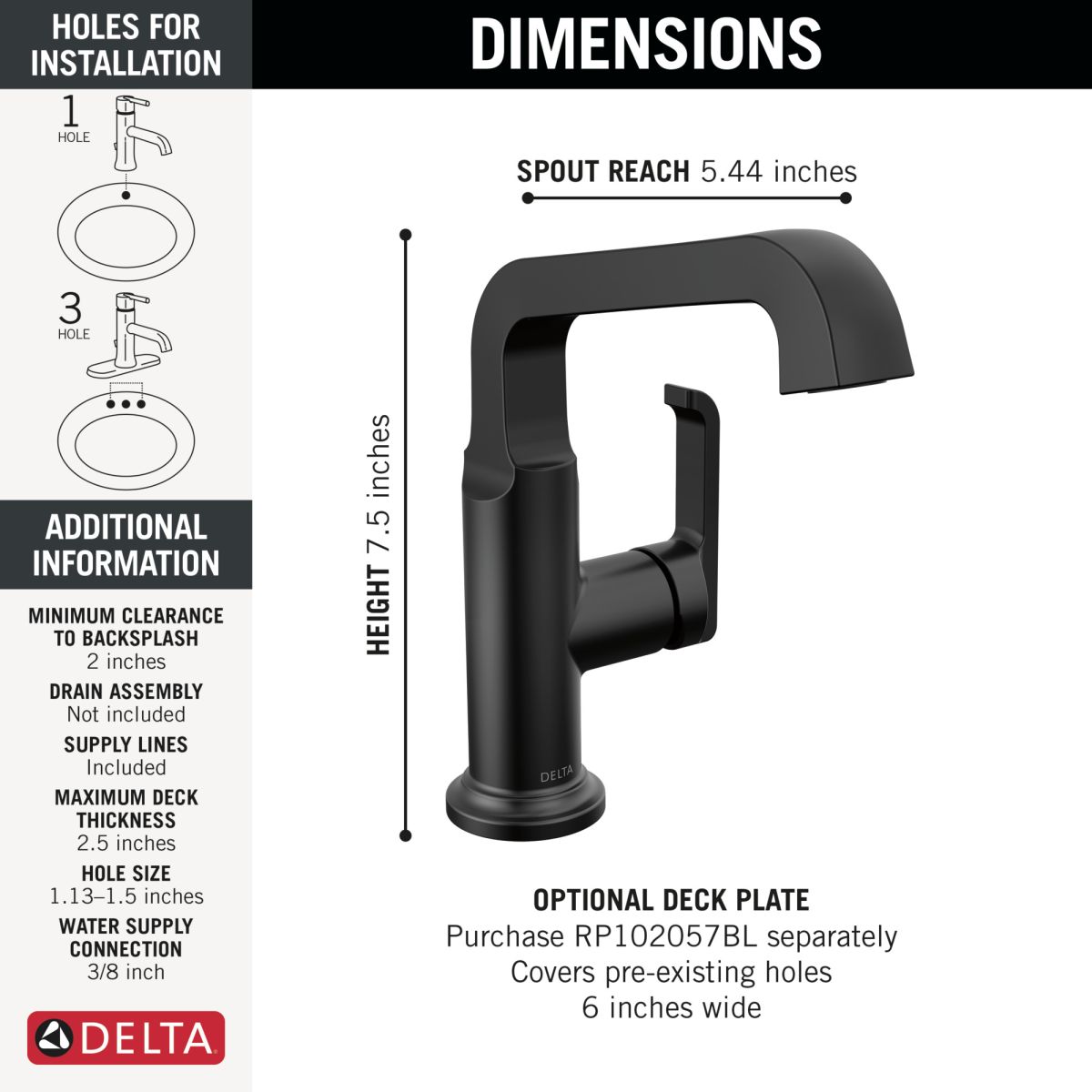 DELTA Tetra Single Handle Mid-Height Vessel Bathroom — Matte Black